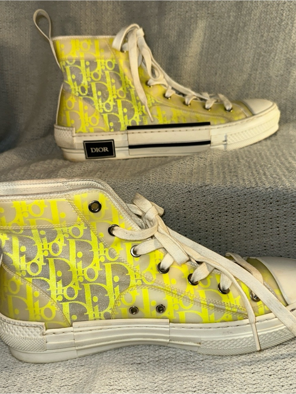 Dior High-Top Sneakers in Yellow and White Monogram - Picture 7 of 11